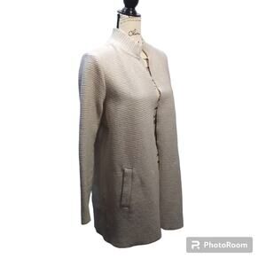 Johnston & Murphy Women Open-Front Slub Knit Cardigan Oatmeal Jacket Size M